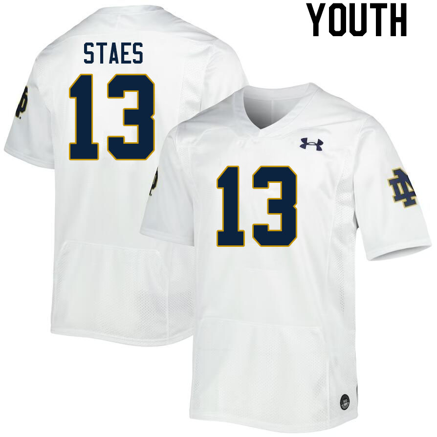Youth #13 Holden Staes Notre Dame Fighting Irish College Football Jerseys Stitched Sale-White